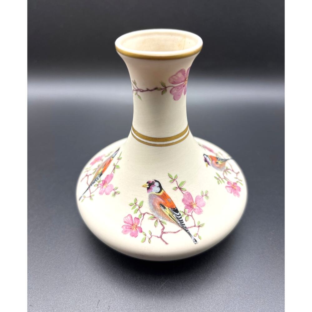 Ceramica Ibis Aveiro Goldfinch & Cherry Blossom Bud Vase Made in Portugal